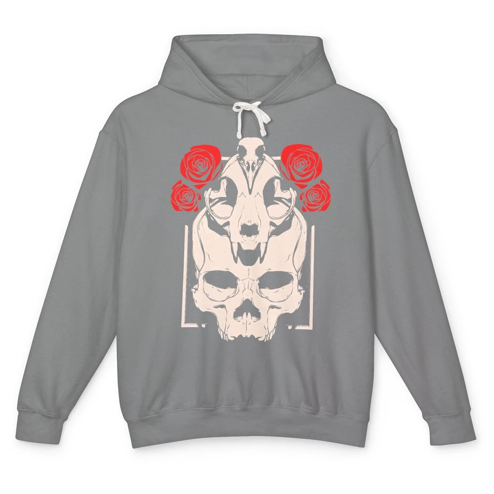 Mystical Skulls Gothic Witch Floral Grunge Magic Occult Edgy Unisex Lightweight Hoodie