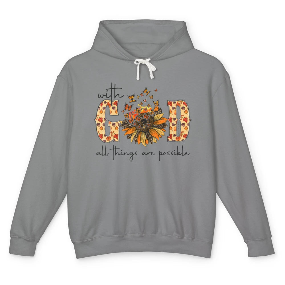 Sunflower With God All Things Possible Christian Bible Fall Unisex Lightweight Hoodie