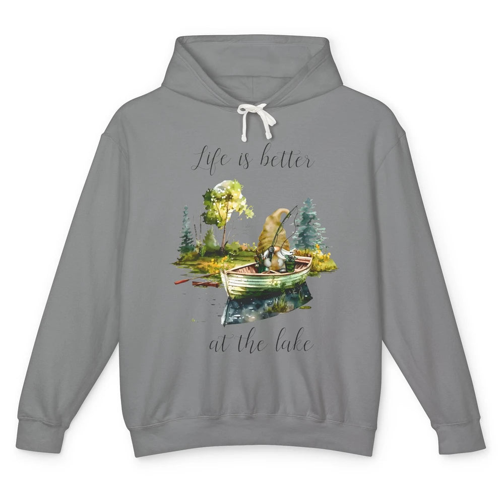 Fishing Gnome Fishing Boat Fisherman Outdoors Father Gift Unisex Lightweight Hoodie