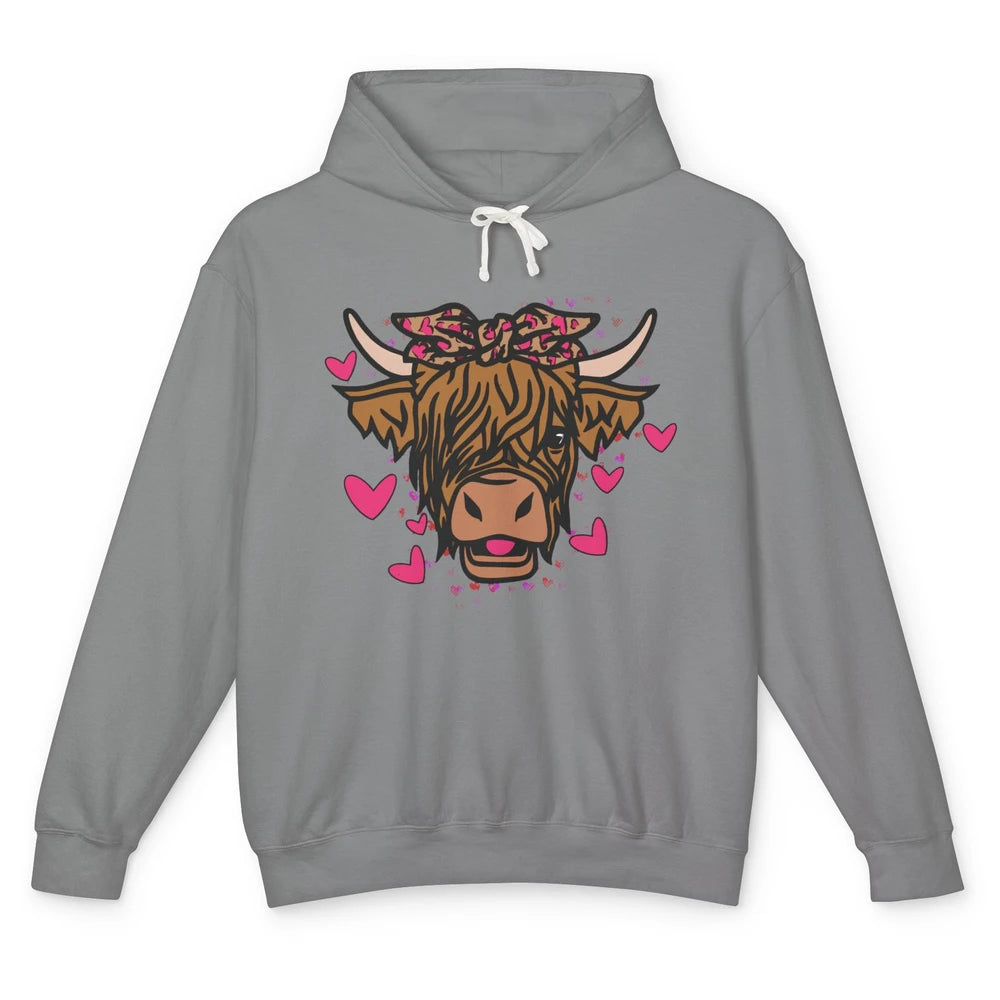 Funny Highland Cow Bandana I Love Moo Western Valentines Day Unisex Lightweight Hoodie