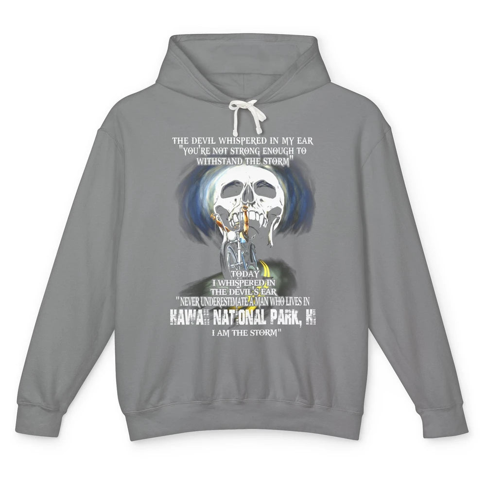 Never Underestimate Hawaii National Park Man Devil Ear Skull Unisex Lightweight Hoodie