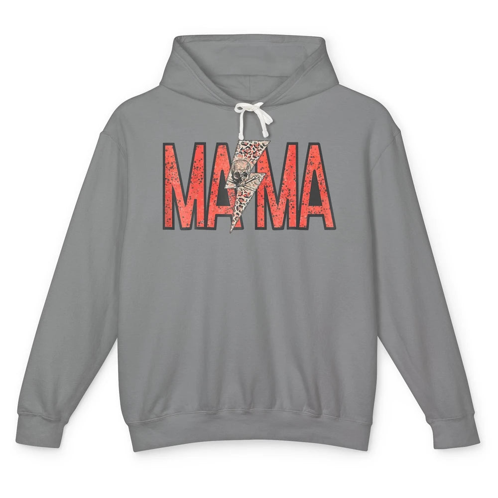 Mama Lightning Bolt Leopard Skull Mothers Day Mom Rocker Unisex Lightweight Hoodie