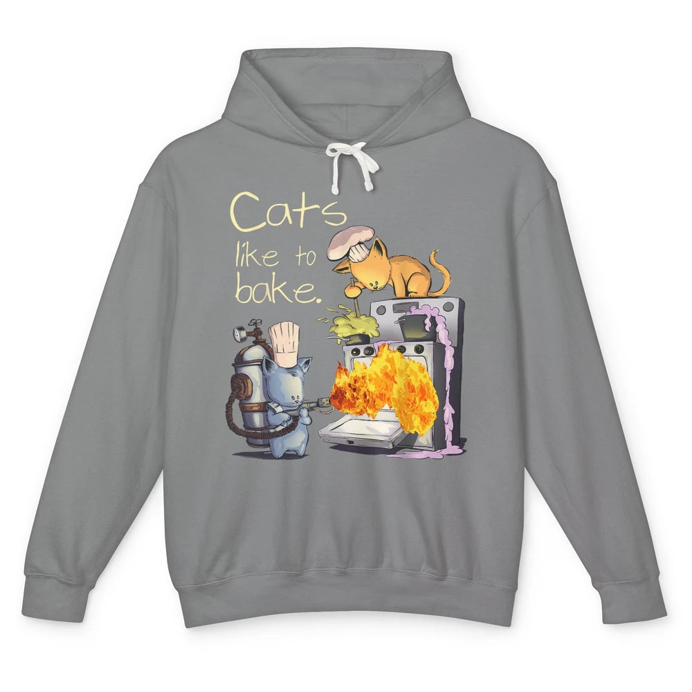 Funny Cats Like To Bake Chef Fire Sarcasm Kitten Pet Baker Unisex Lightweight Hoodie