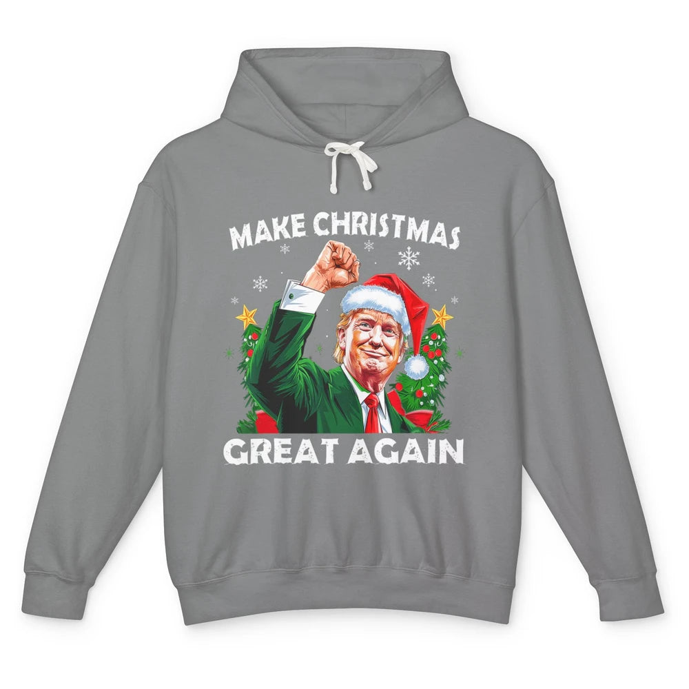 Make Christmas Great Again Funny Santa Trump Political Donald Trump Republican President Xmas Unisex Lightweight Hoodie