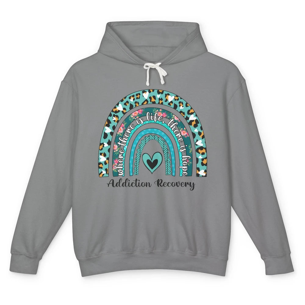 Addiction Recovery Awareness Rainbow Ribbon Blue Leopard Unisex Lightweight Hoodie