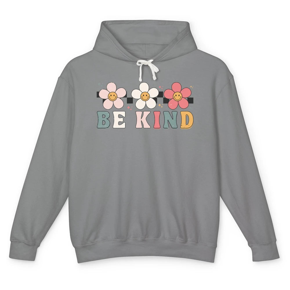 Be Kind Smiling Face Daisy Boho Mental Health Matter Retro Unisex Lightweight Hoodie