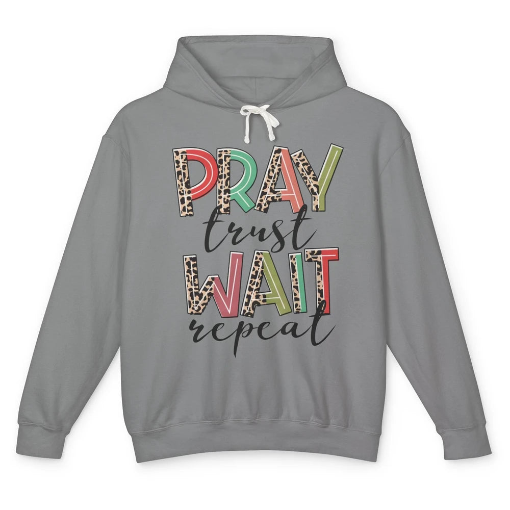 Retro Leopard Pray Wait Trust Repeat Christian Motivational Unisex Lightweight Hoodie