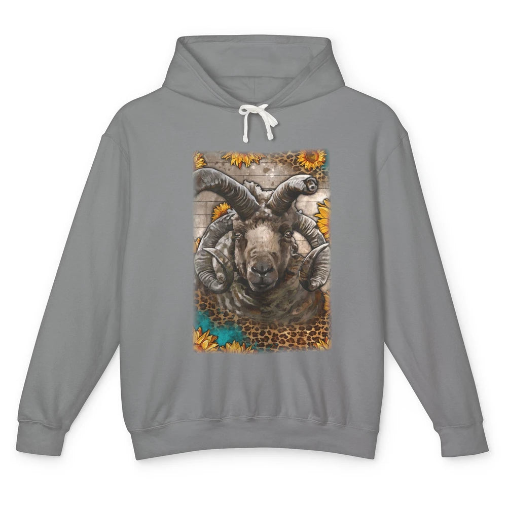 Leopard Sunflower Navajo-Churro Sheep Western Farm Life Unisex Lightweight Hoodie