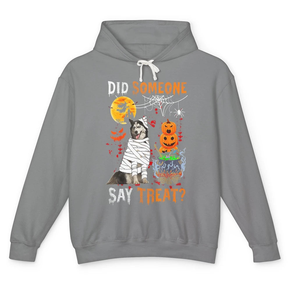 Funny Husky Dog Witch Treat Pumpkin Halloween Spooky Season Unisex Lightweight Hoodie