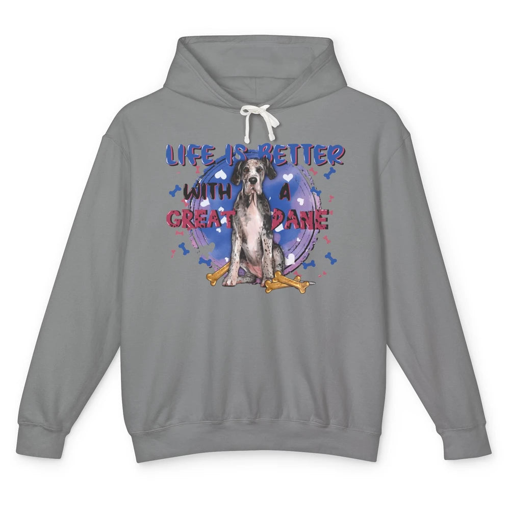 Life Is Better With A Great Dane Dog Mom Great Dane Lovers Unisex Lightweight Hoodie