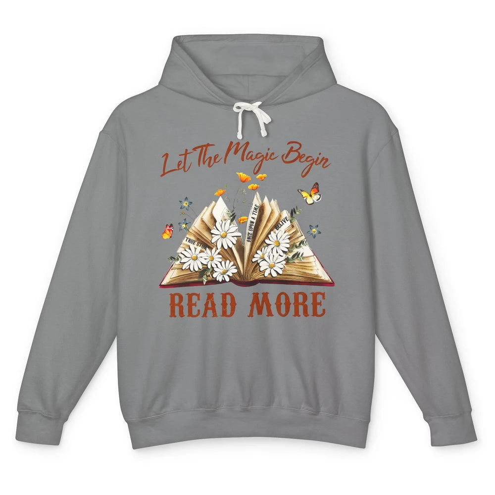 Aesthetic Read More Daisy Flowers Library Bookworm Butterfly Unisex Lightweight Hoodie