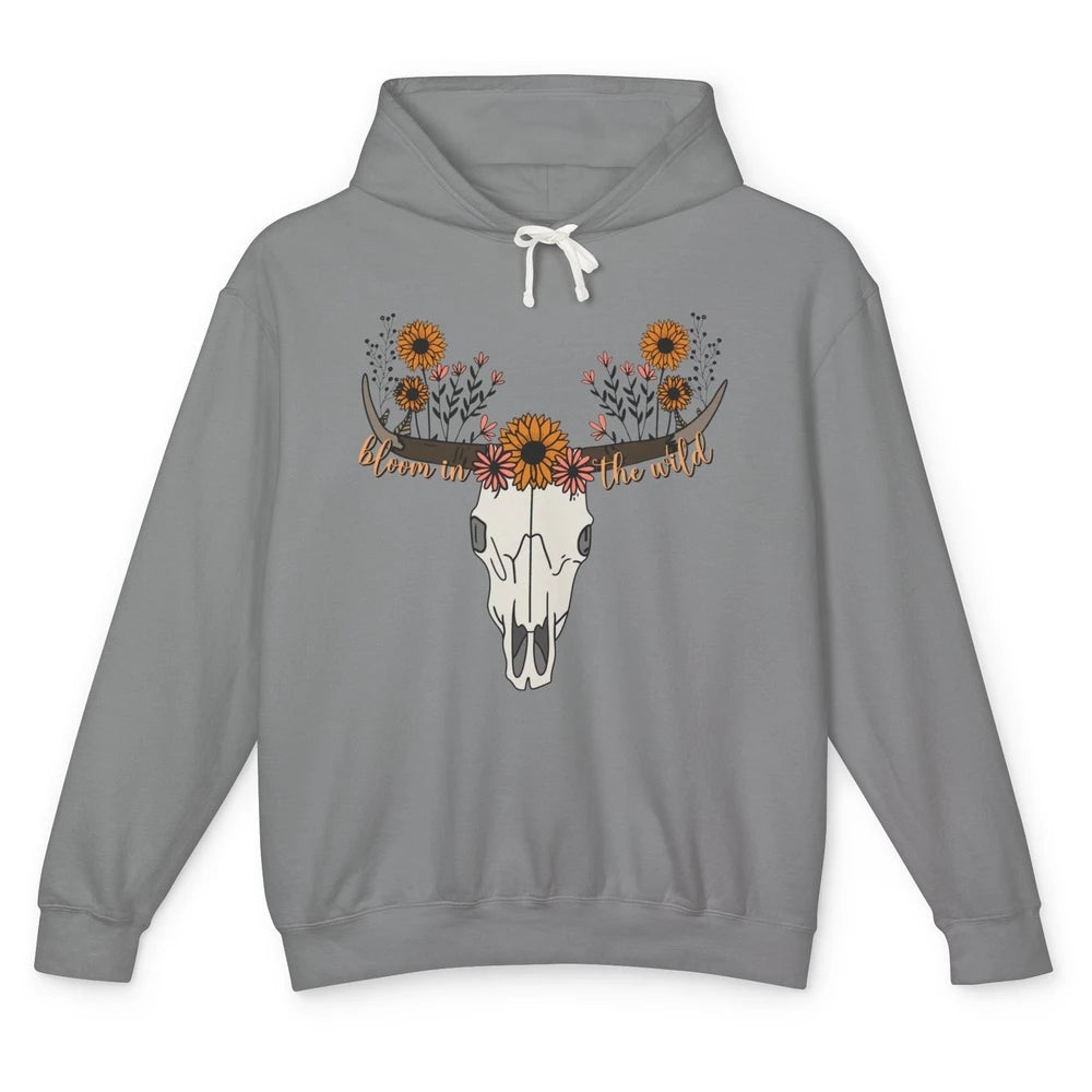 Cow Skull Bloom In The Wild Western Bull Skull Wildfloral Unisex Lightweight Hoodie