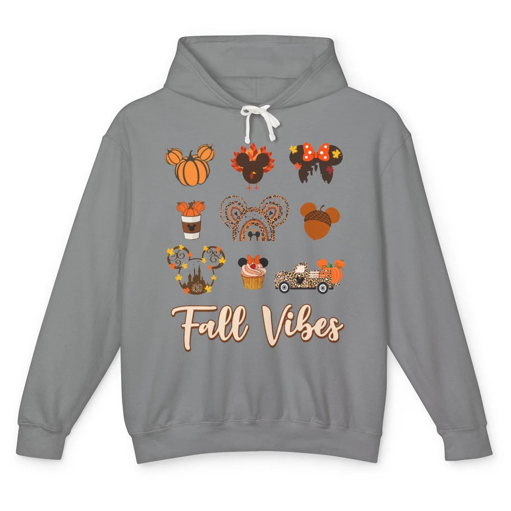 Retro Fall Vibes Pumpkin Turkey Halloween Fall Thanksgiving Unisex Lightweight Hoodie