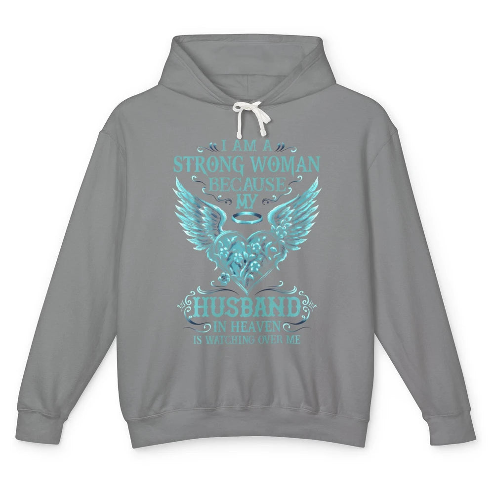 I Am A Strong Woman Because My Husband In Heaven Angel Wings Unisex Lightweight Hoodie