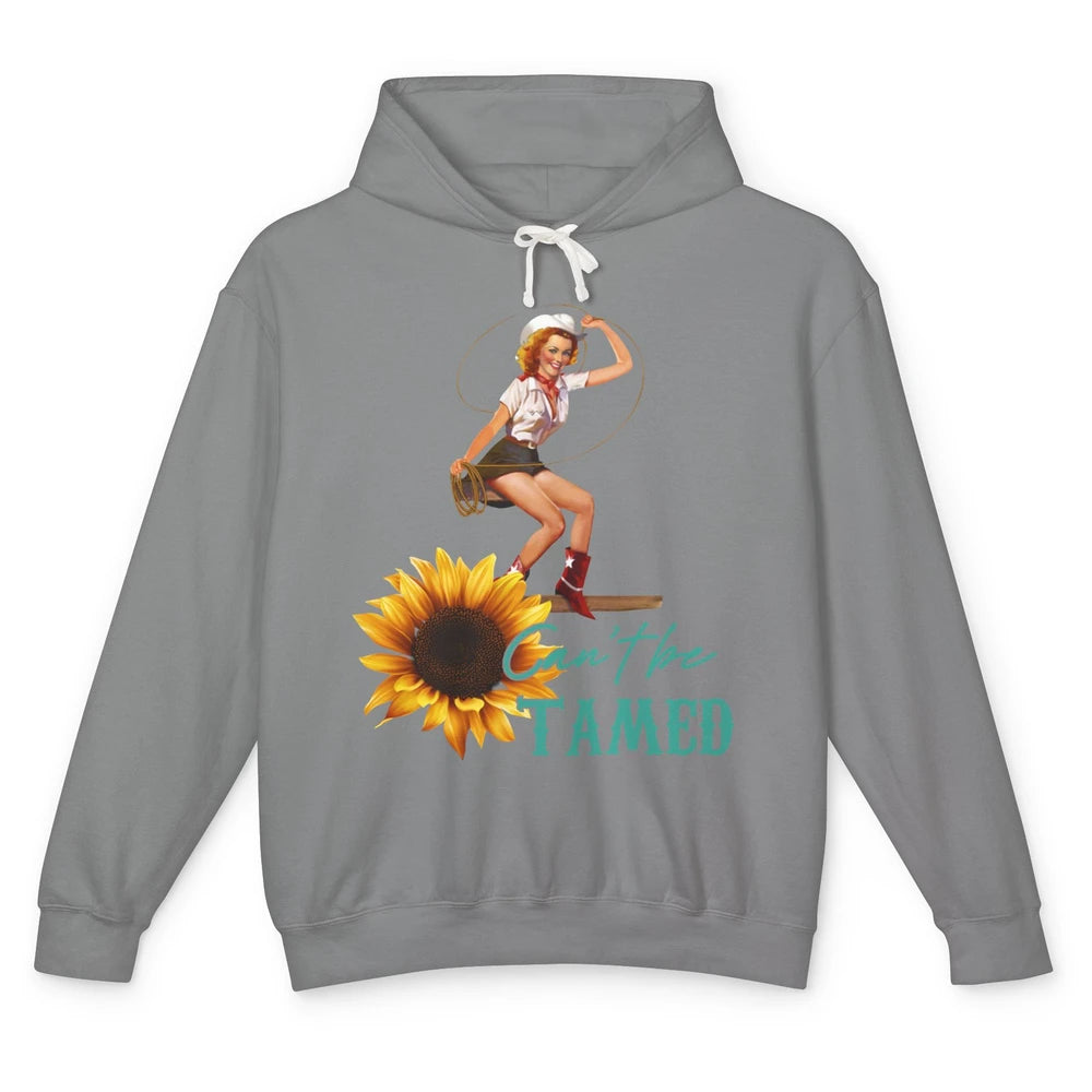 Retro Sunflower Cowgirl Can't Be Tamed Western Country Rodeo Unisex Lightweight Hoodie