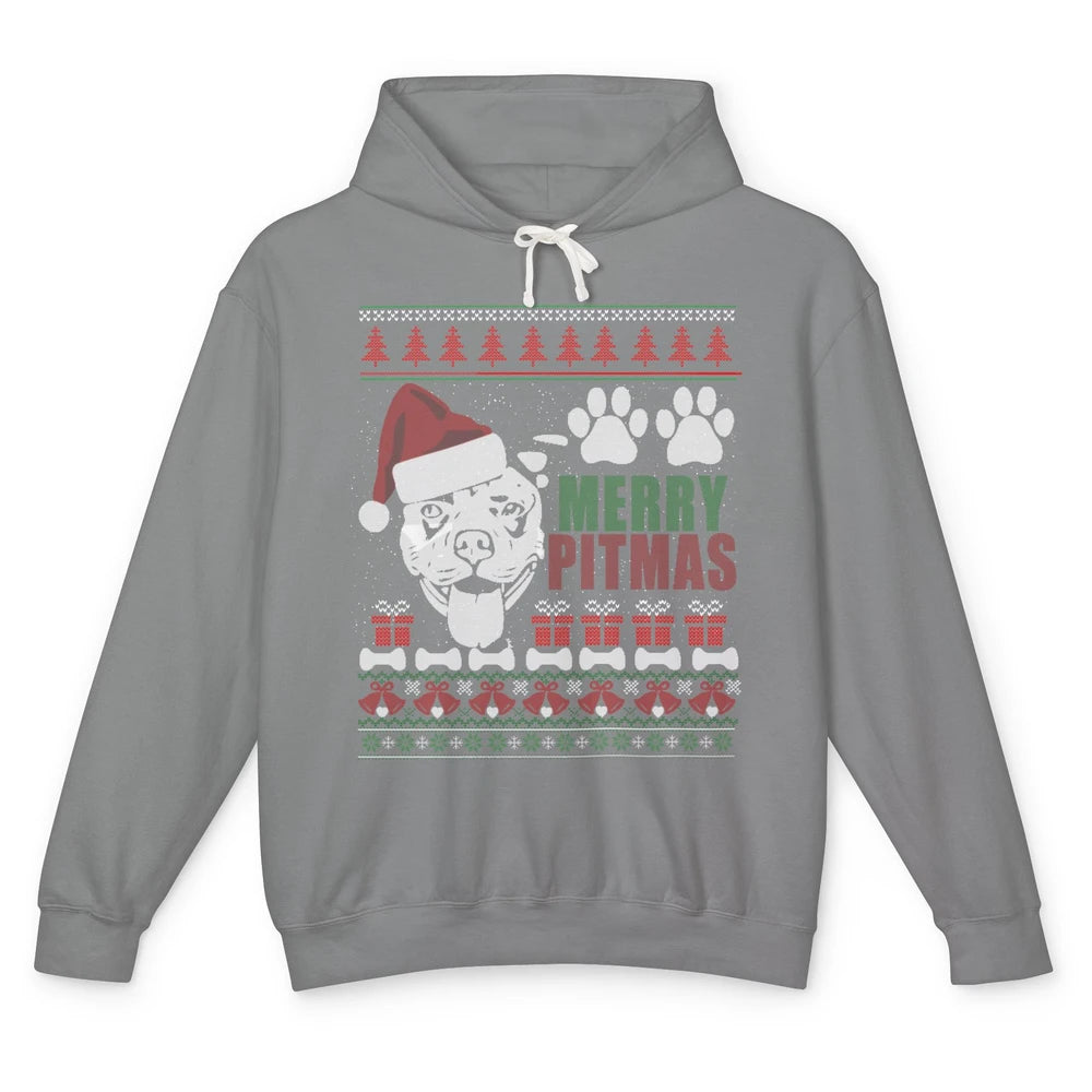 Merry Pitmas Pitbull Dog Ugly Sweater Christmas Pitbull Love Unisex Lightweight Hoodie