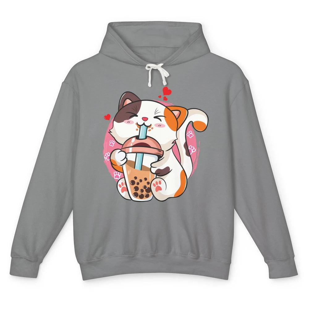 Boba Tea Cat Kawaii Cat Drink Milk Tea Kawaii Boba Cat Lover Unisex Lightweight Hoodie