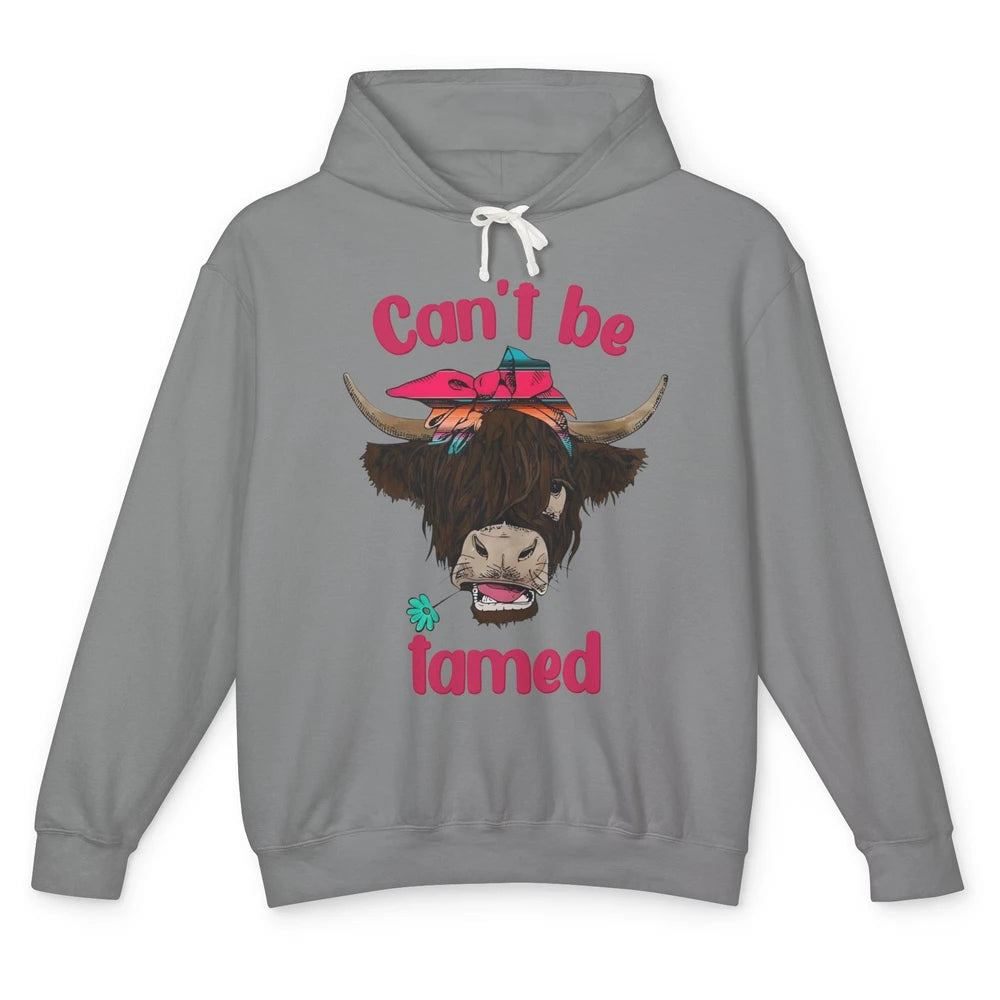 Retro Highland Cow Bandana Can't Be Tamed Western Farm Unisex Lightweight Hoodie