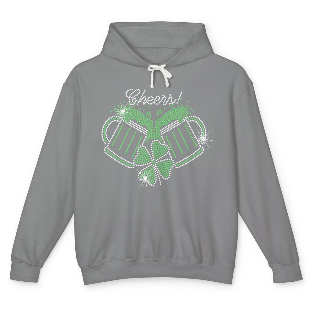 Cheers St Patrick's Day Drink Beer Bling Rhinestone Shamrock Unisex Lightweight Hoodie