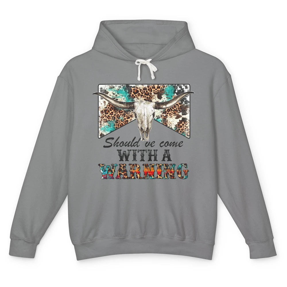 Retro Leopard Bull Skull Should've Come With Warning Western Unisex Lightweight Hoodie