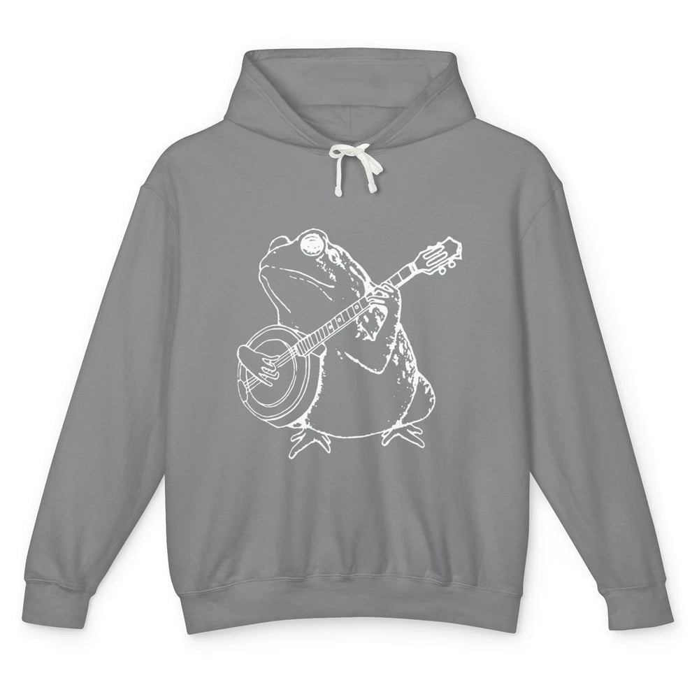 Retro Frog Playing Banjo Musician Banjo Player Music Vintage Unisex Lightweight Hoodie