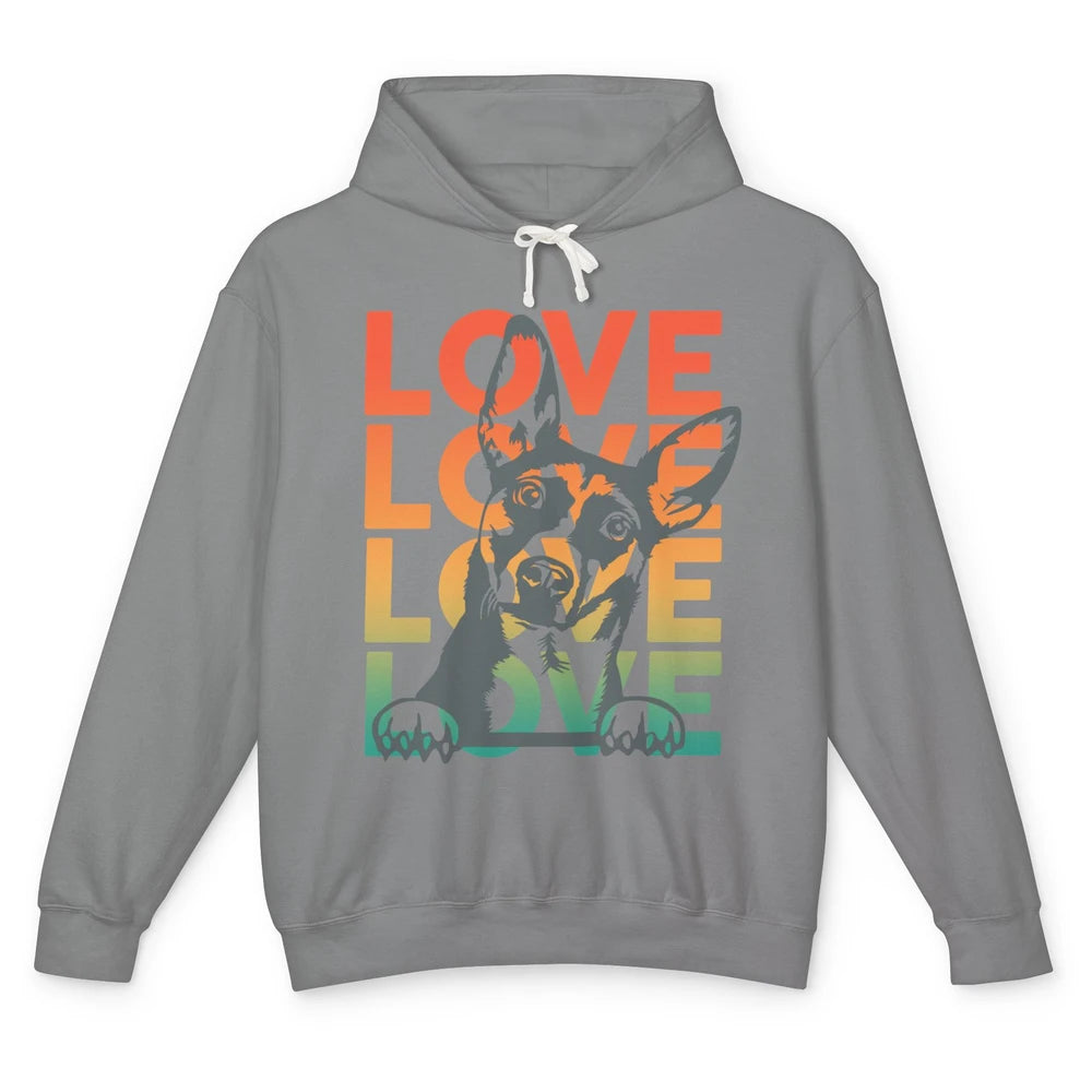 I Love My Rat Terrier Dog Silhouette Vintage American Dogs Unisex Lightweight Hoodie