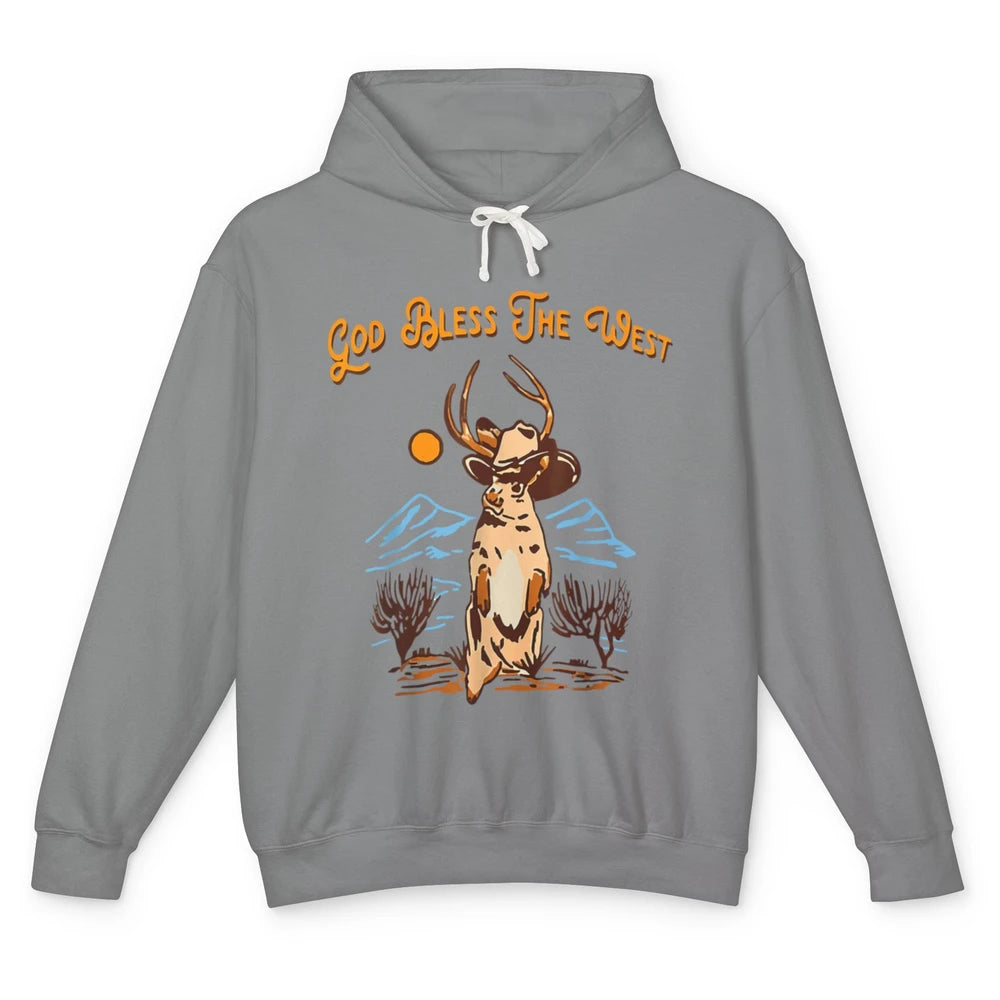 Western Country God Bless Vintage Cowboy Deer Music Desert Unisex Lightweight Hoodie