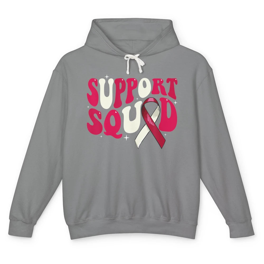 Groovy Support Squad Throat Cancer Awareness Burgundy White Unisex Lightweight Hoodie