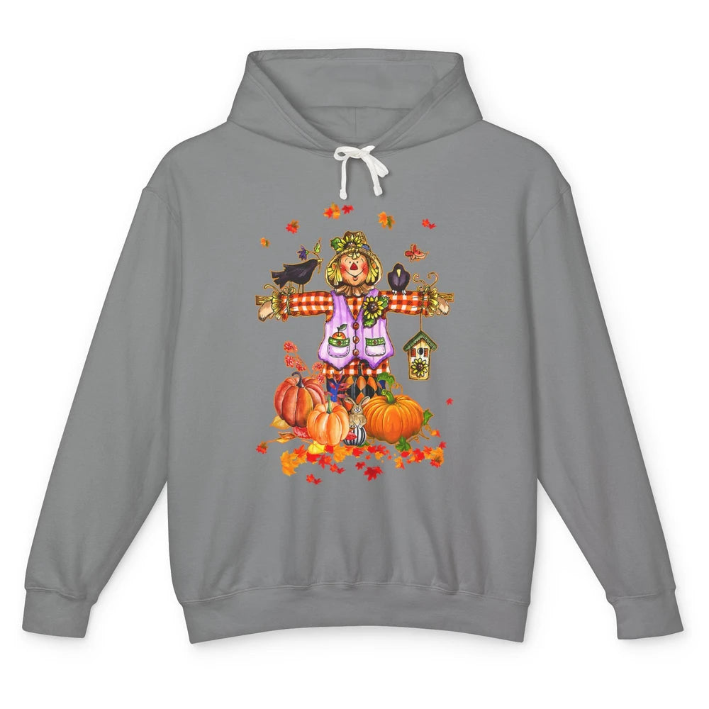 Scarecrow Autumn Hello Fall Pumpkin Thanksgiving Halloween Unisex Lightweight Hoodie