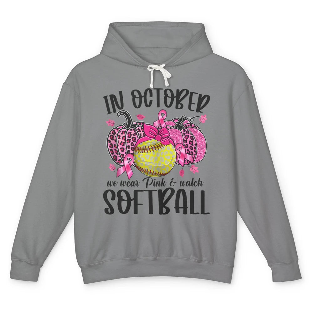 Softball Leopard Pumpkin In October Breast Cancer Awareness Unisex Lightweight Hoodie