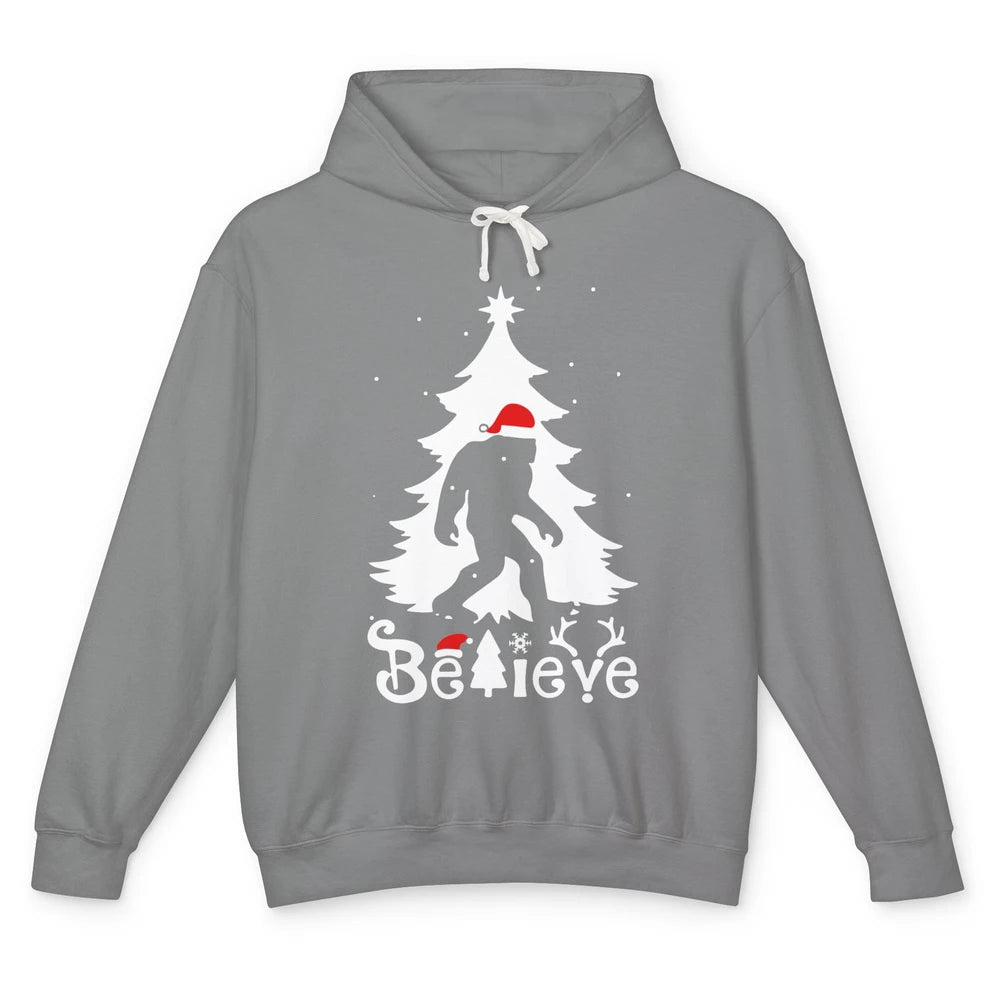 Funny Santa Bigfoot Believe Christmas Tree Sasquatch Lovers Unisex Lightweight Hoodie