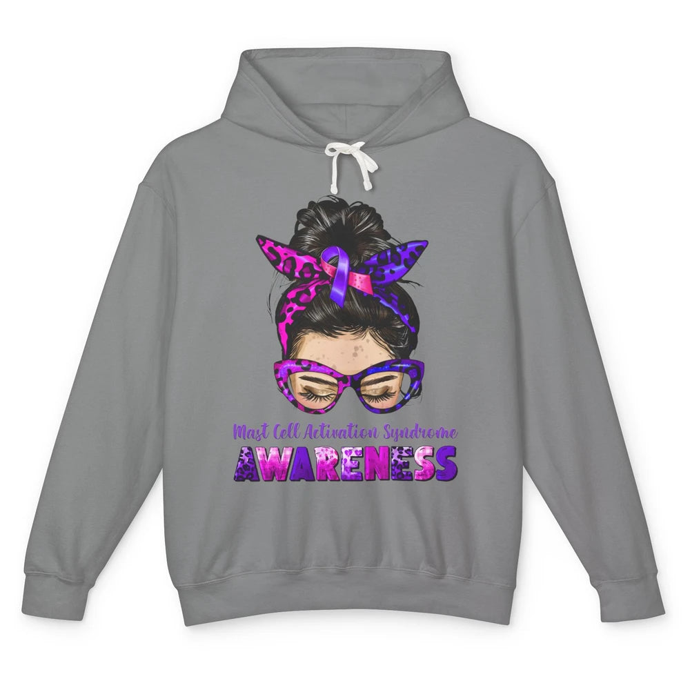 Mast Cell Activation Syndrome MCAS Messy Bun Leopard Glasses Unisex Lightweight Hoodie