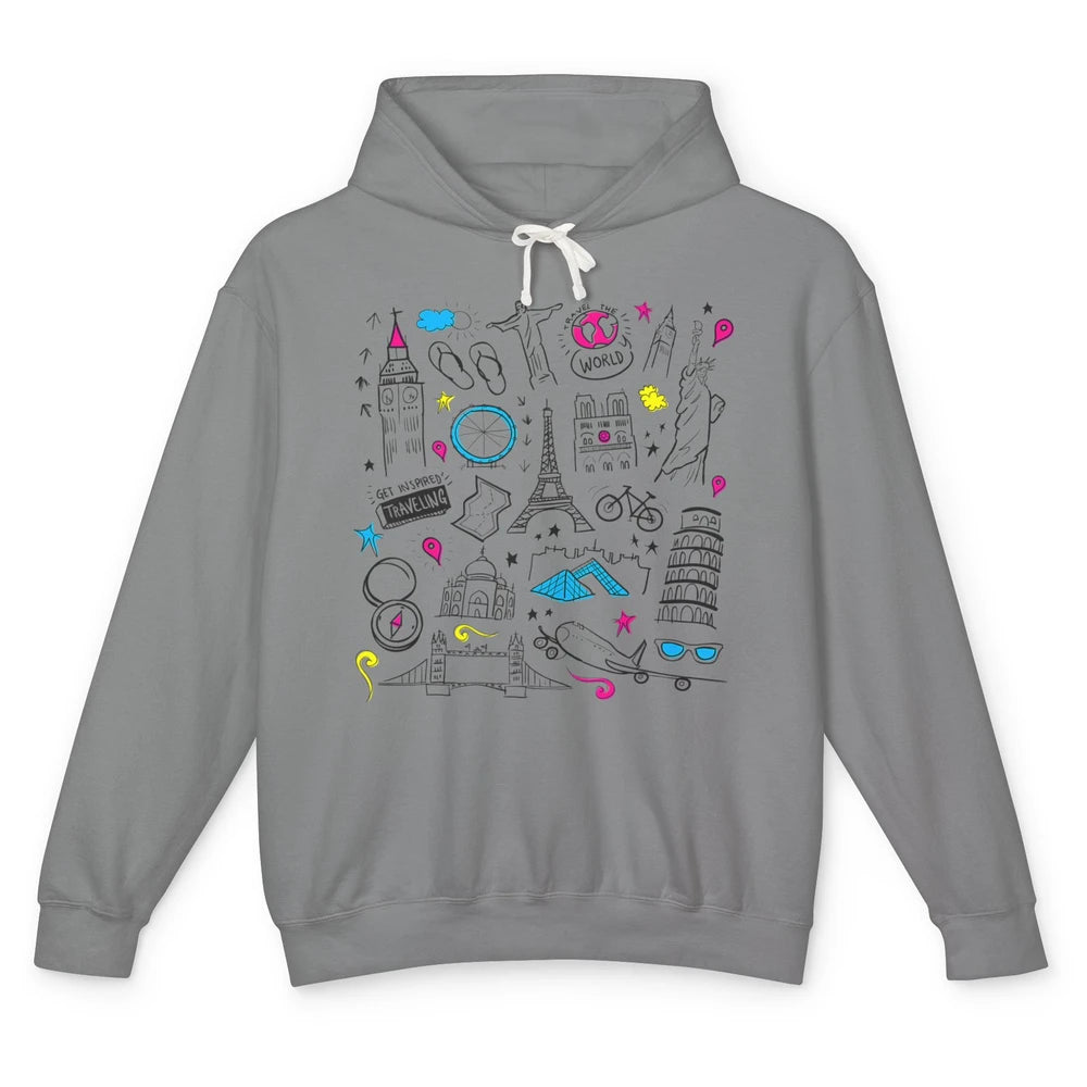 Cute Travel The World Backpacking Summer Break Paris Doodles Unisex Lightweight Hoodie