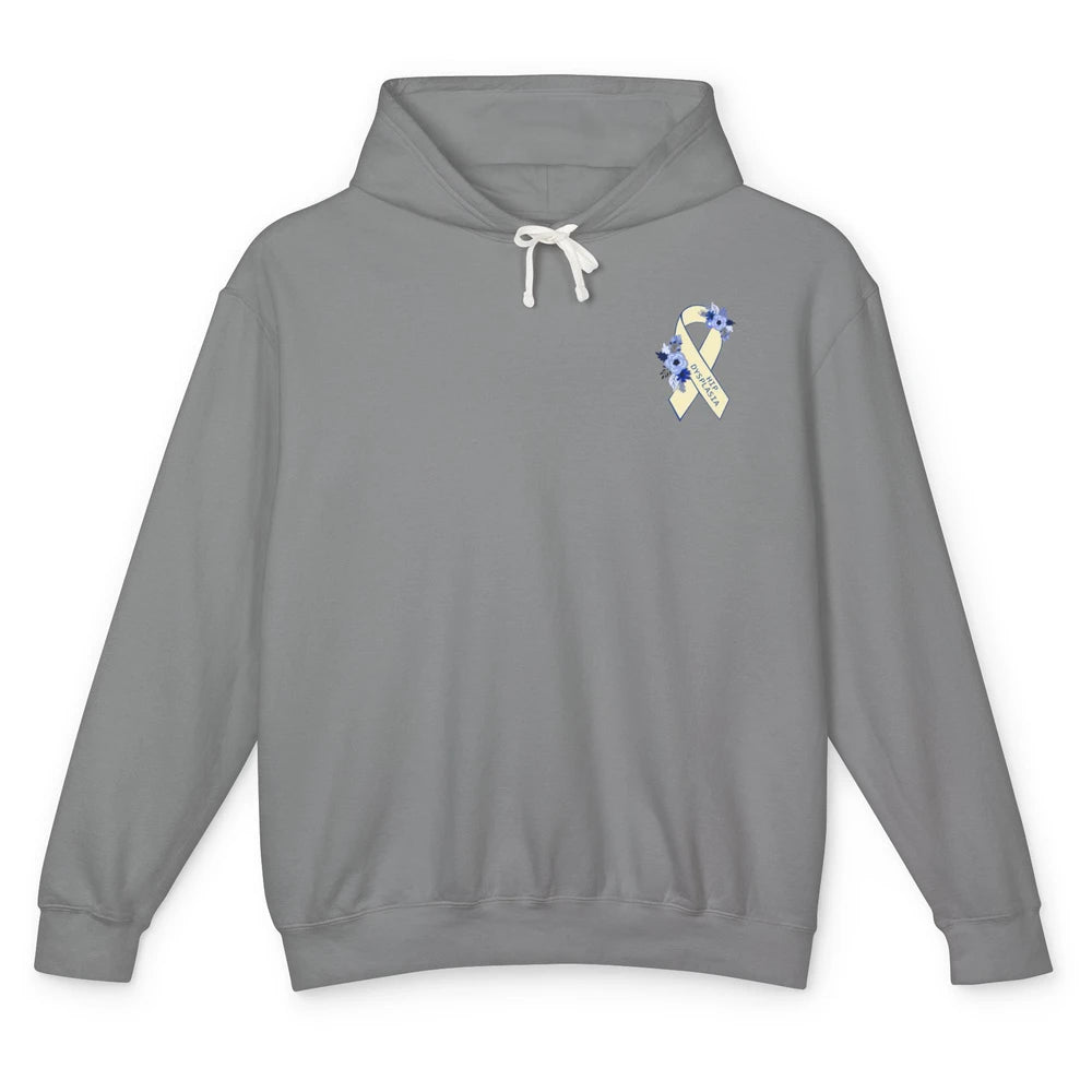 Hip Dysplasia Awareness Floral Blue White Ribbon Pocket Size Unisex Lightweight Hoodie