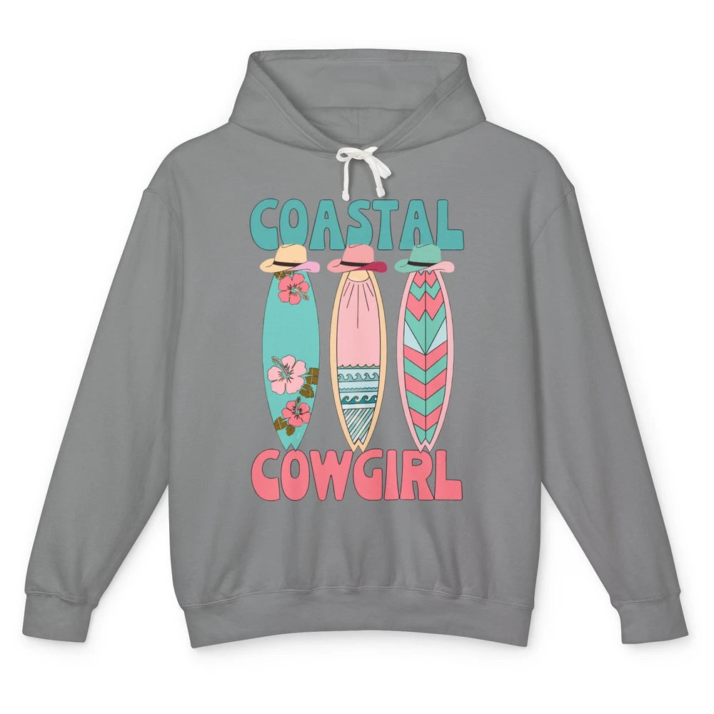 Retro Coastal Cowgirl Surfboards Western Cowgirl Beach Life Unisex Lightweight Hoodie