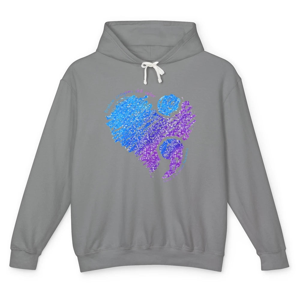 Semicolon Turquoise Blue Ribbon Heart Suicide Prevention Unisex Lightweight Hoodie