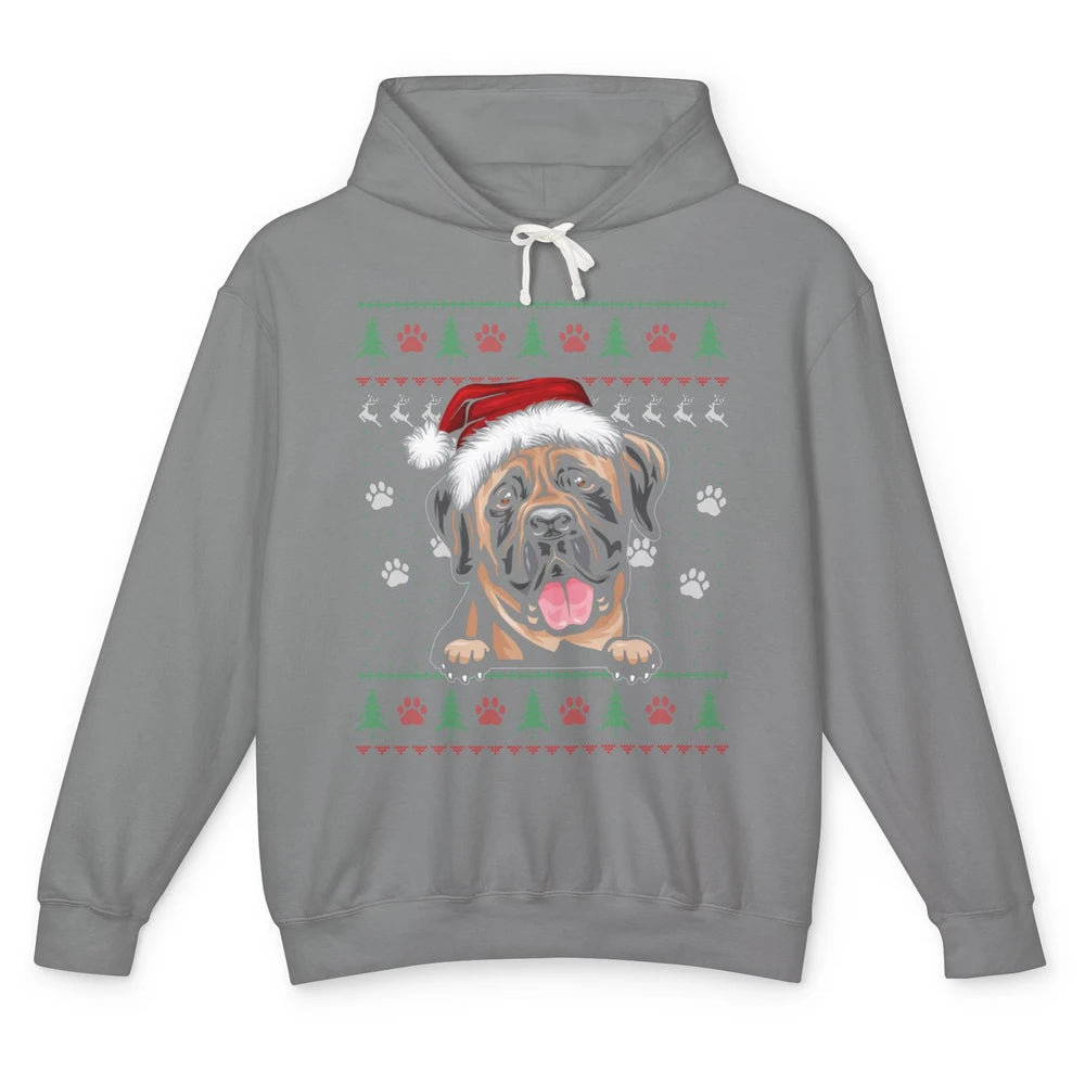 Merry Christmas Cute Santa Hat English Mastiff Dog Ugly Xmas Unisex Lightweight Hoodie