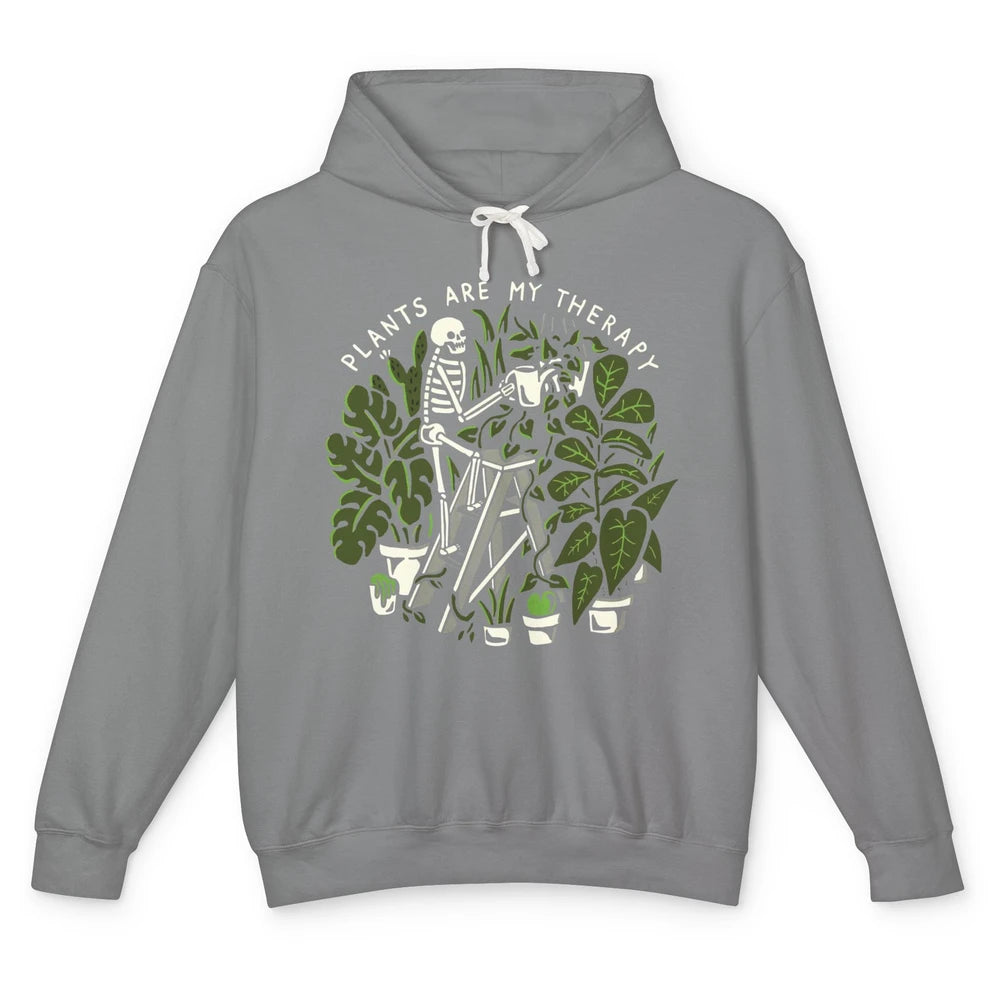 Funny Skeleton Gardener Plants Are My Therapy Gardening Unisex Lightweight Hoodie