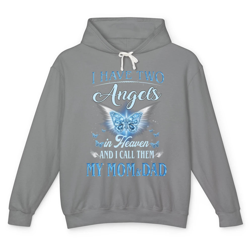 My Mom And Dad In Heaven Angel Wings Mother Memories Forever Unisex Lightweight Hoodie