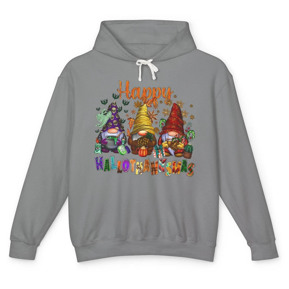 Funny Gnomes Happy Hallo-thank-mas Fall Pumpkin Thanksgiving Unisex Lightweight Hoodie