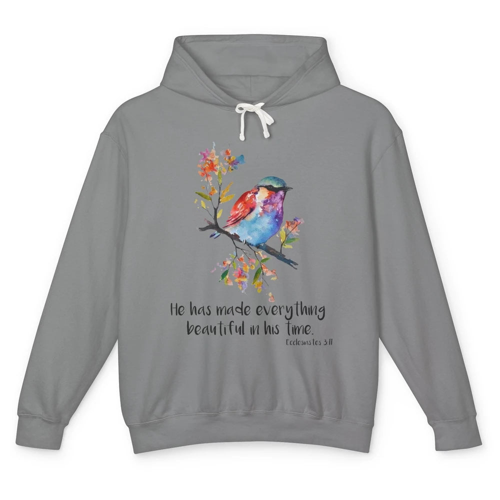 Bird Christian He Has Made Everything Beautiful Bible Verse Unisex Lightweight Hoodie