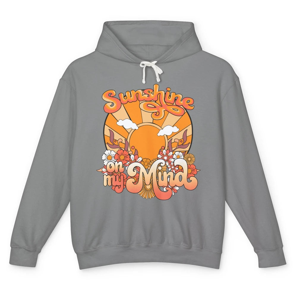 Retro Sunshine on my Mind Groovy Sunset Wildflowers Positive Unisex Lightweight Hoodie