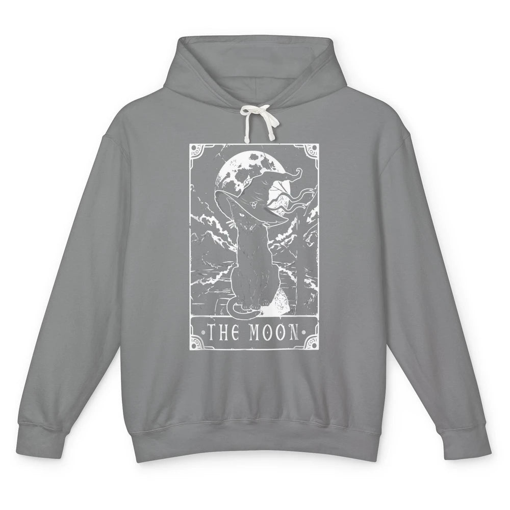 Tarot Card Moon Black Cat Witch Crescent Halloween Spooky Unisex Lightweight Hoodie