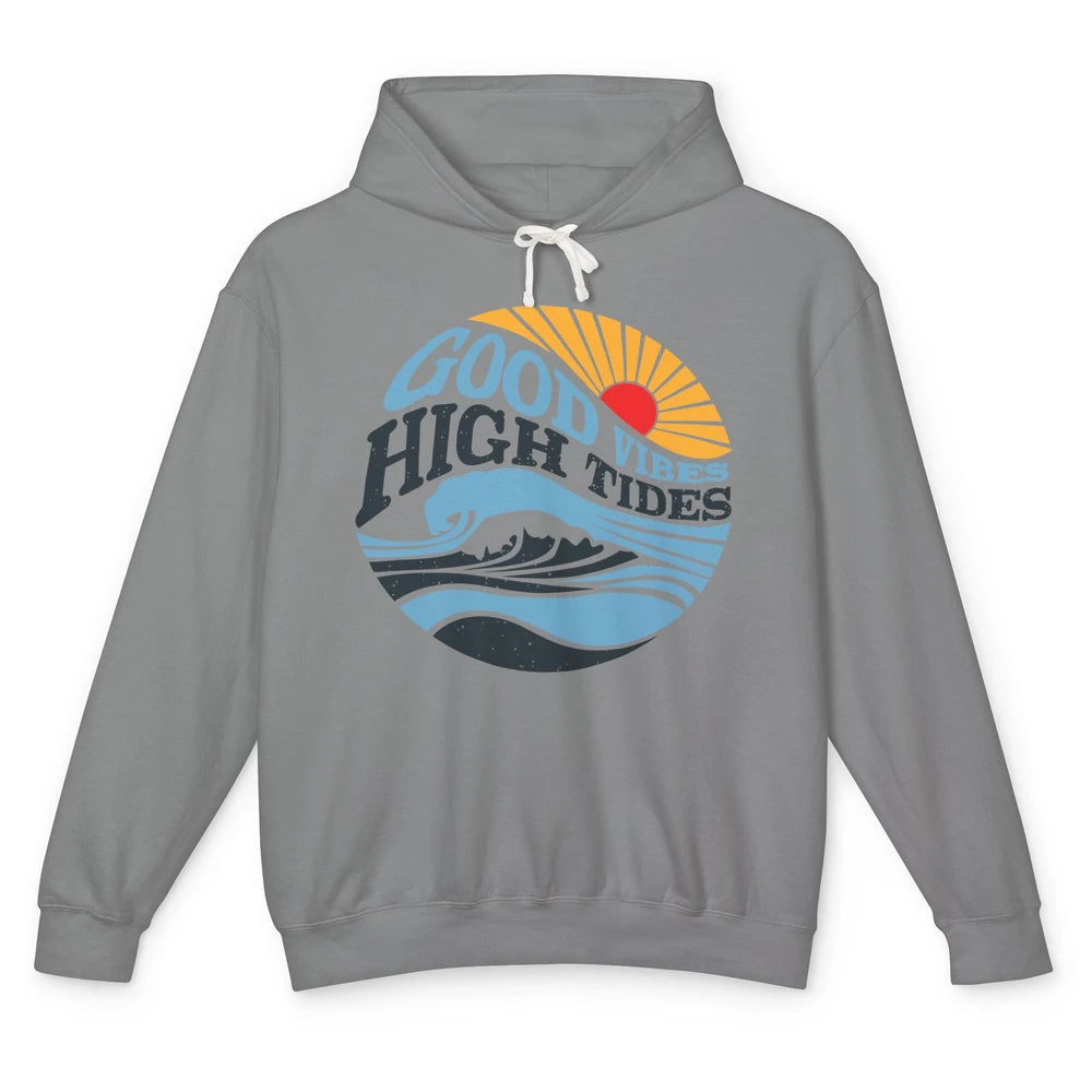 Retro Rainbow Sunrise Good Vibes High Tides Positive Vibes Unisex Lightweight Hoodie