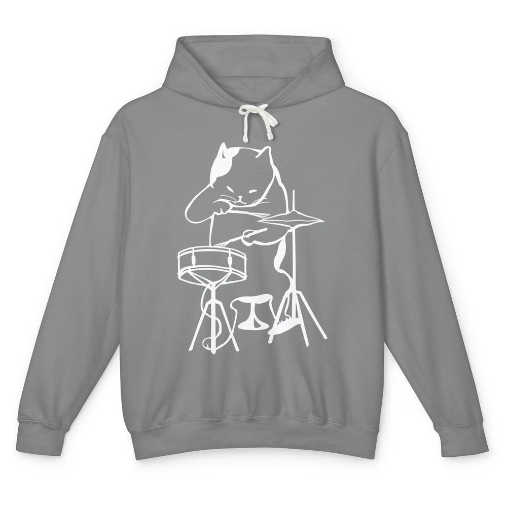 Black Cat Drumming Drummers Percussionists Musician Gift Unisex Lightweight Hoodie