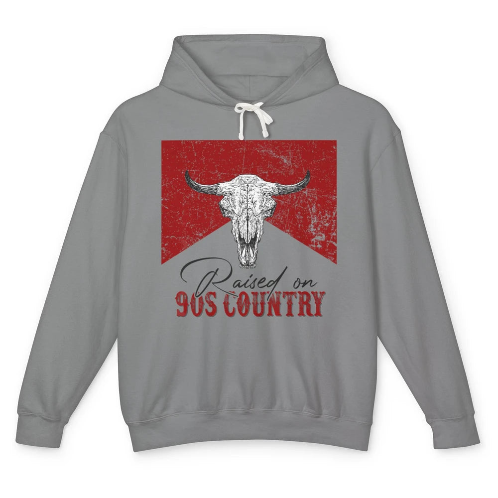 Raised On 90s Country Bull Skull Retro Western Country Rodeo Unisex Lightweight Hoodie