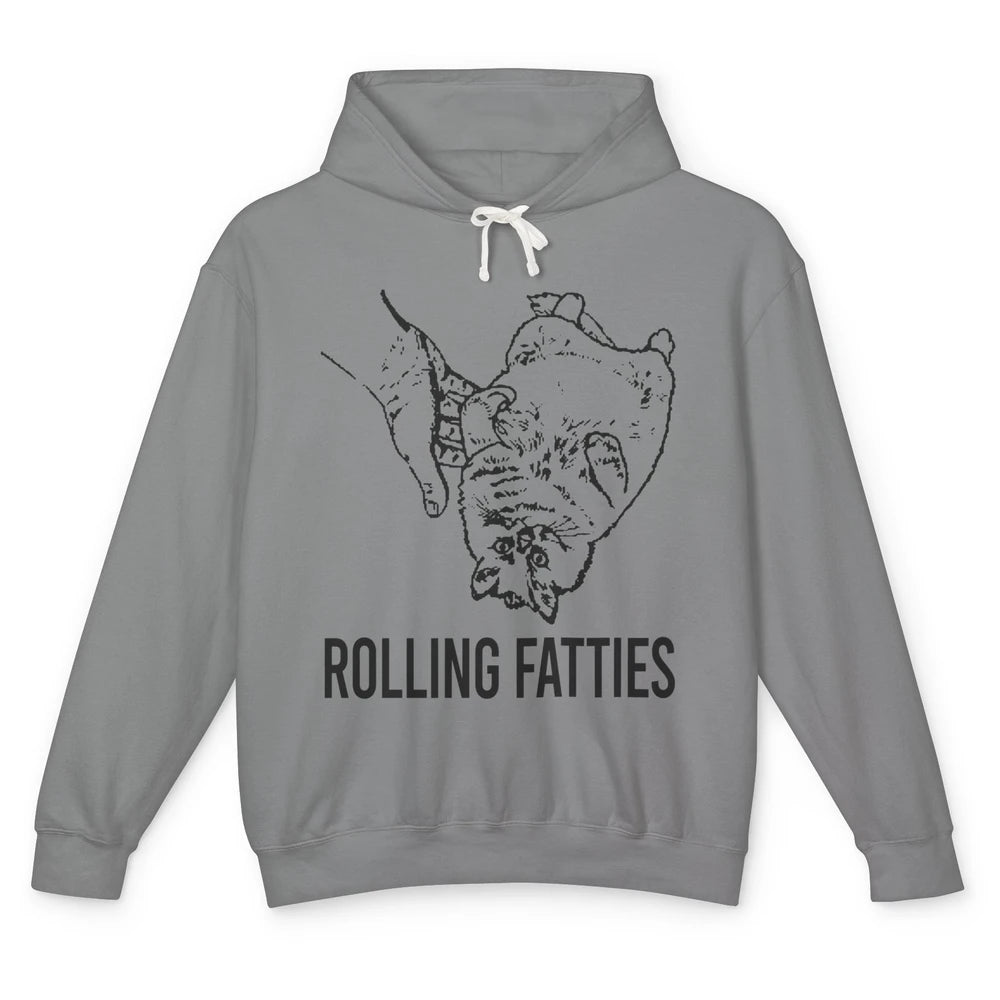 Rolling Fatties Funny Cat Cute Kitten Minimalist Graphic Paw Unisex Lightweight Hoodie