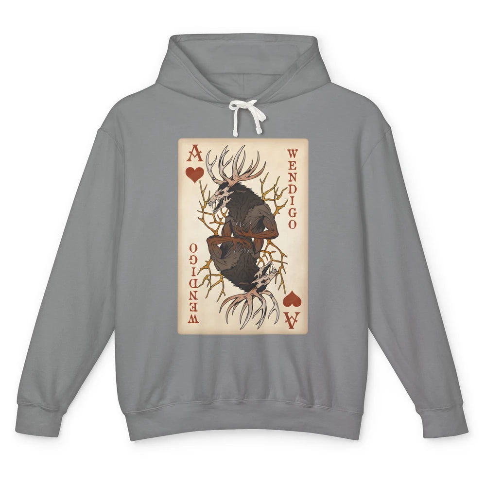 Scary Wendigo Original Cryptid Playing Card Tarot Reader Vintage Halloween Goth Unisex Lightweight Hoodie