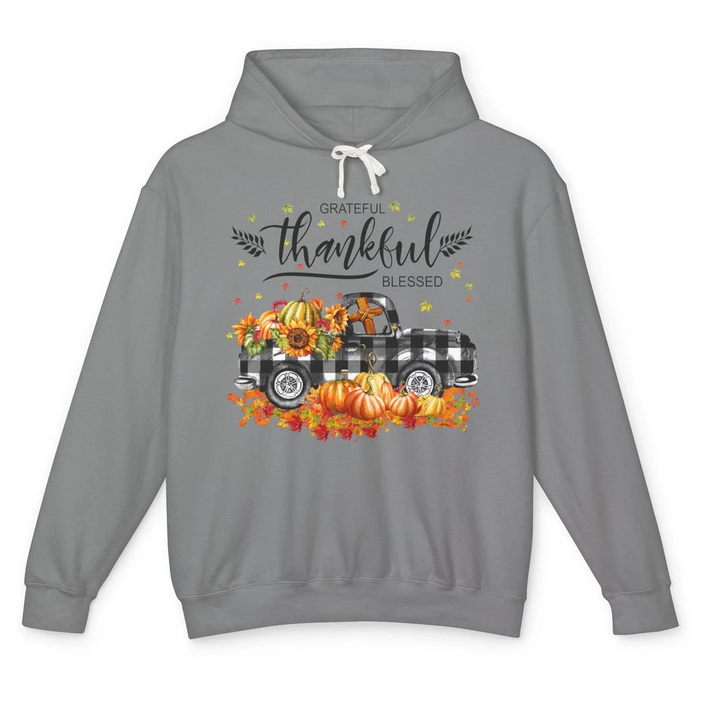 Grateful Thankful Blessed Truck Happy Thanksgiving Fall Unisex Lightweight Hoodie