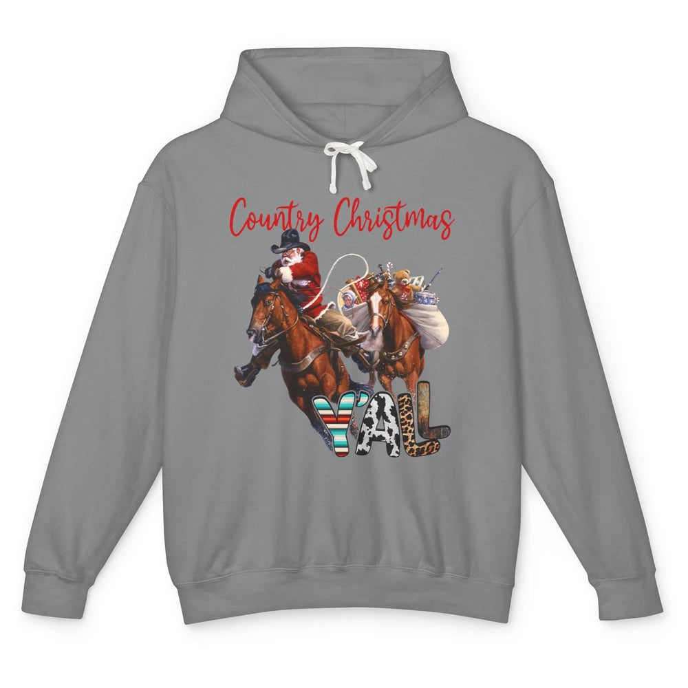 Santa Claus Country Christmas Y'all Western Country Cowboy Unisex Lightweight Hoodie